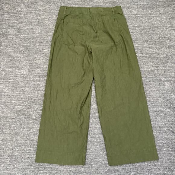 MaEve Anthropologie Colette Wide Leg Crop Pants Women 18 Plus Green Linen Blend - Picture 2 of 11